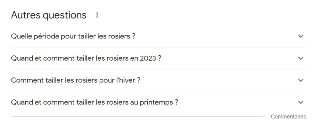 Autres questions pour "taille rosier" dans Google